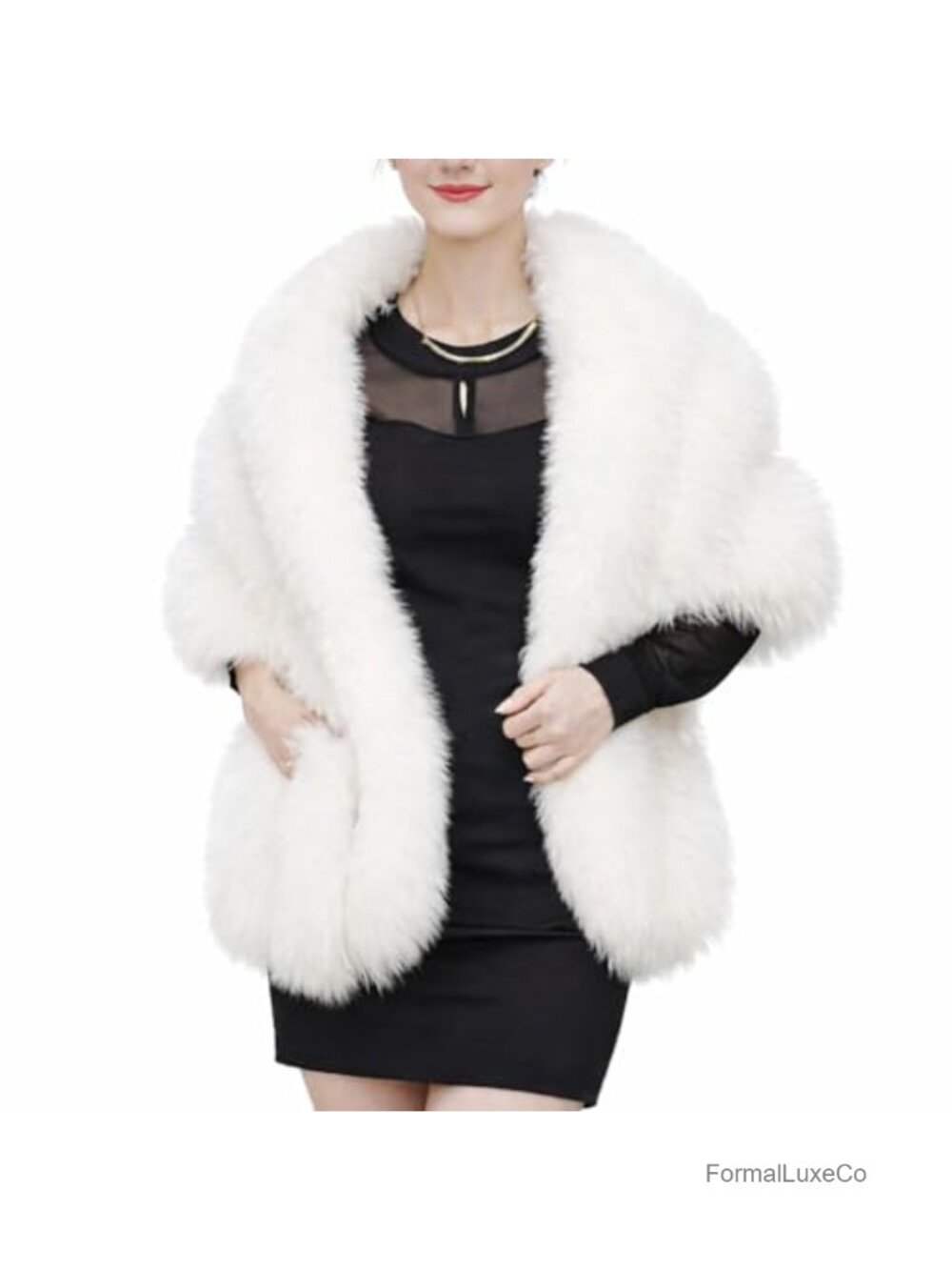 Women Faux Fur Shawl Wrap Luxury Shrug Coat Winter Party Stole Scarf